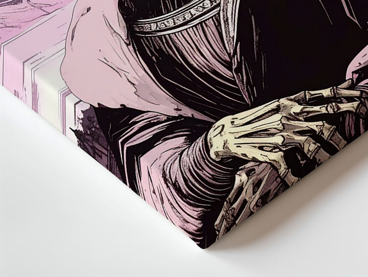 Skeletal Mona Lisa with Pink Sky – Elegant Halloween Art Reimagined - Gifitto