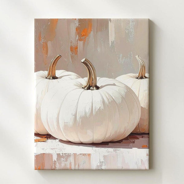 Textured White Pumpkin Canvas – Rustic Minimalist Fall Wall Art - Gifitto