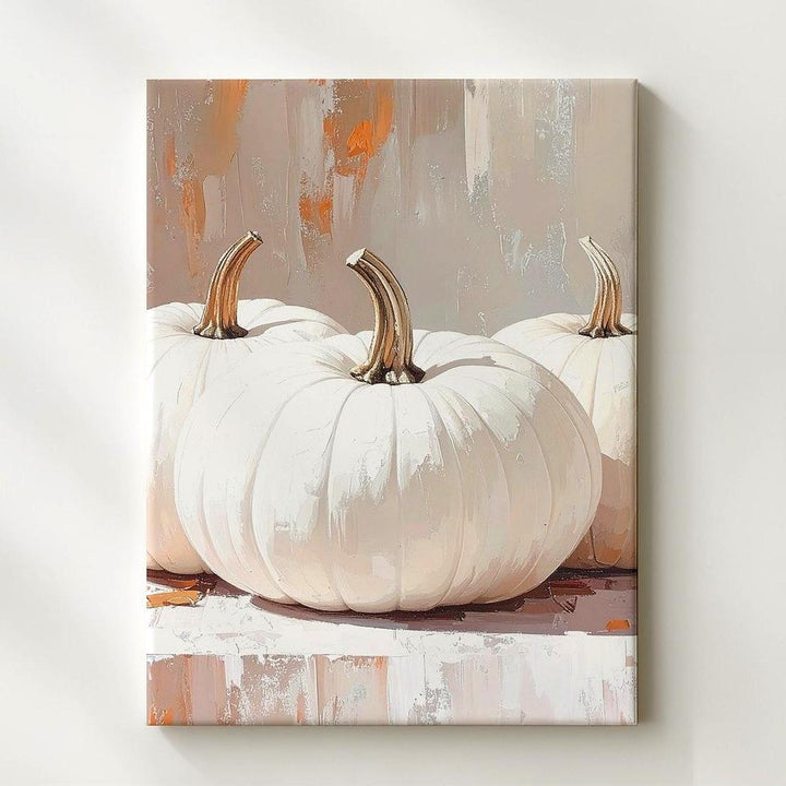 Textured White Pumpkin Canvas – Rustic Minimalist Fall Wall Art - Gifitto