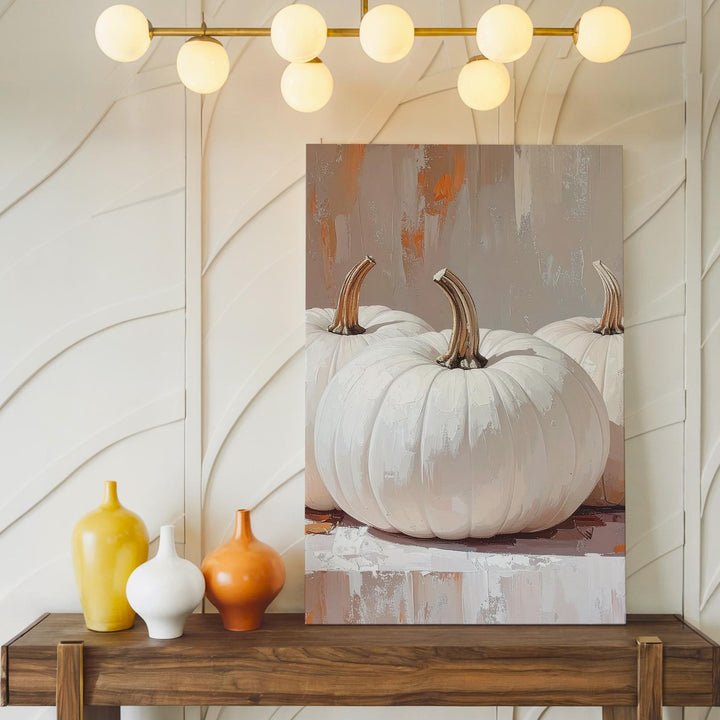 Textured White Pumpkin Canvas – Rustic Minimalist Fall Wall Art - Gifitto