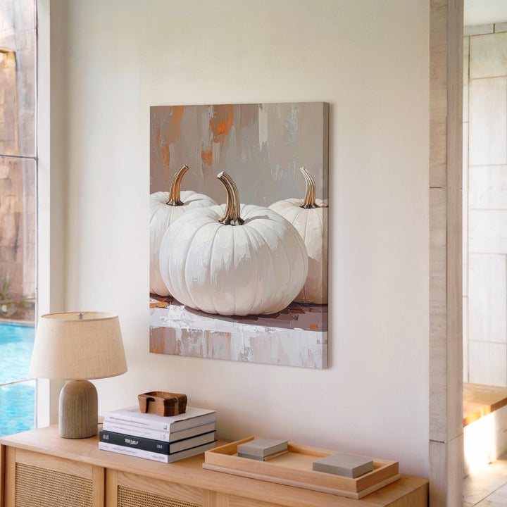 Textured White Pumpkin Canvas – Rustic Minimalist Fall Wall Art - Gifitto