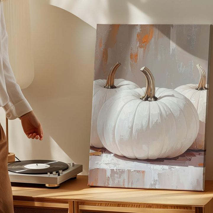 Textured White Pumpkin Canvas – Rustic Minimalist Fall Wall Art - Gifitto
