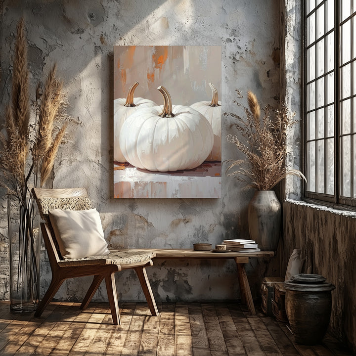 Textured White Pumpkin Canvas – Rustic Minimalist Fall Wall Art - Gifitto