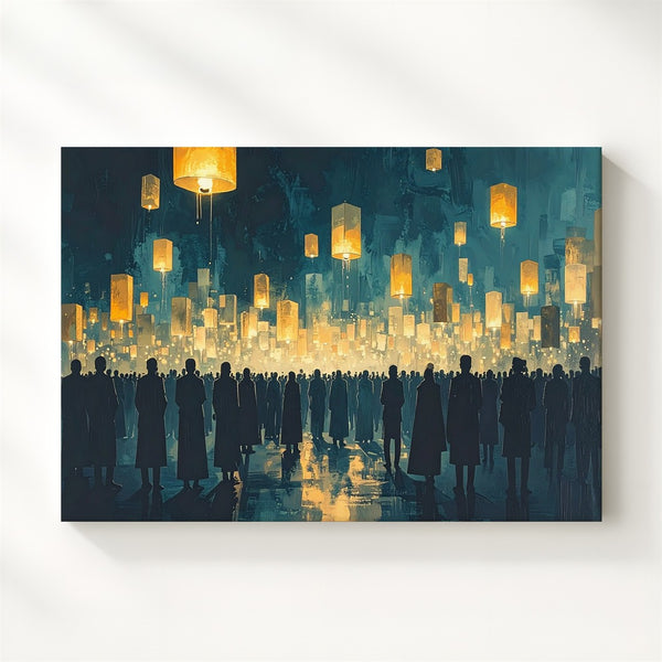 Ascension Lantern Canvas – Cool-Toned Spiritual Vigil with Floating Lights - Gifitto