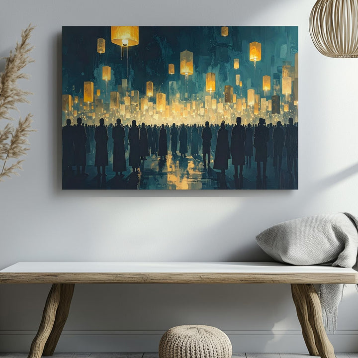 Ascension Lantern Canvas – Cool-Toned Spiritual Vigil with Floating Lights - Gifitto