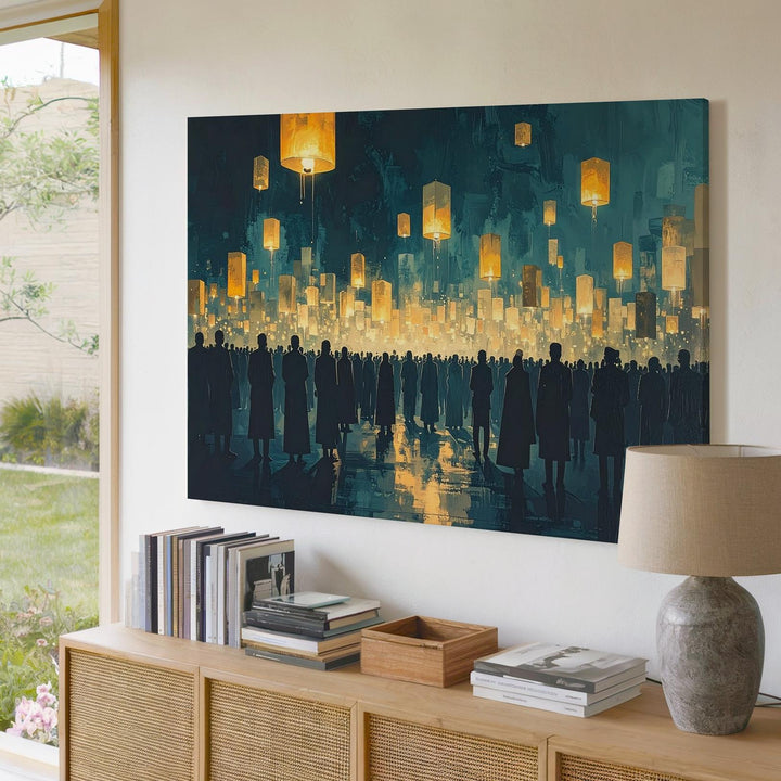 Ascension Lantern Canvas – Cool-Toned Spiritual Vigil with Floating Lights - Gifitto