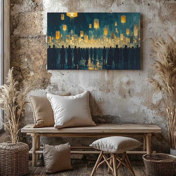 Ascension Lantern Canvas – Cool-Toned Spiritual Vigil with Floating Lights - Gifitto