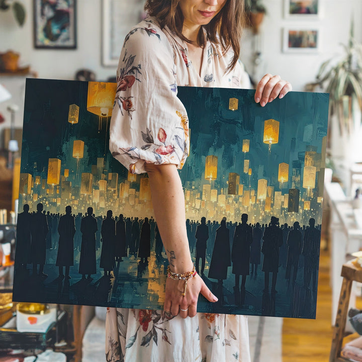 Ascension Lantern Canvas – Cool-Toned Spiritual Vigil with Floating Lights - Gifitto