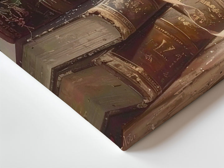 Antique Christmas Book Stack Canvas – Cozy Holiday Reading Still Life - Gifitto