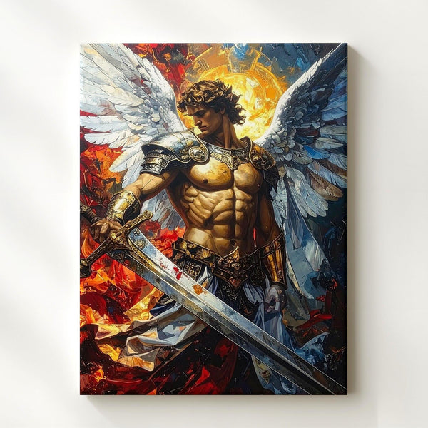 Archangel Michael Battle Canvas – Christian Wall Art of Divine Power, Spiritual Warfare, and Heavenly Light - Gifitto
