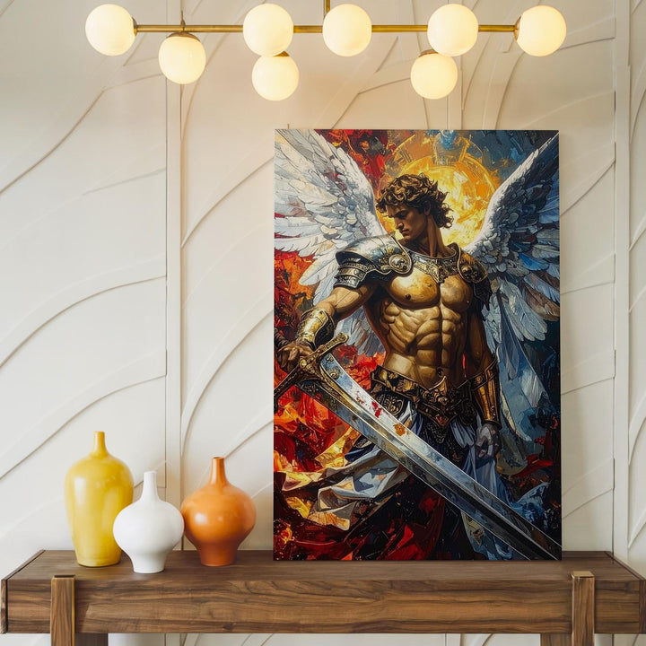 Archangel Michael Battle Canvas – Christian Wall Art of Divine Power, Spiritual Warfare, and Heavenly Light - Gifitto