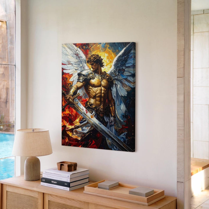 Archangel Michael Battle Canvas – Christian Wall Art of Divine Power, Spiritual Warfare, and Heavenly Light - Gifitto