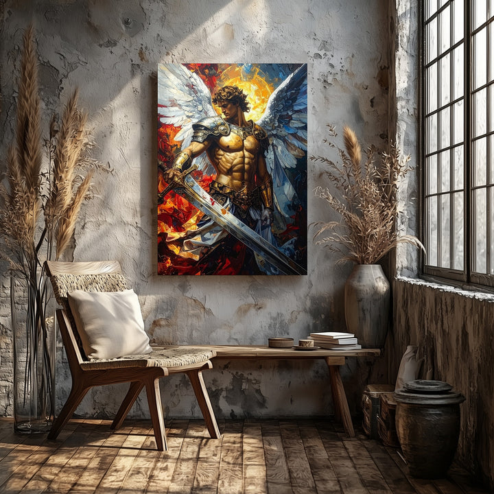 Archangel Michael Battle Canvas – Christian Wall Art of Divine Power, Spiritual Warfare, and Heavenly Light - Gifitto