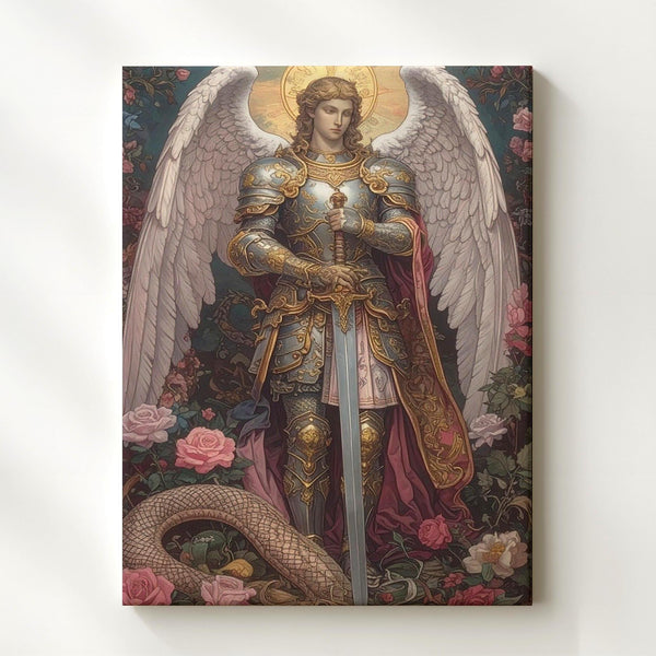 Archangel Michael and Serpent Canvas – Christian Wall Art of Divine Triumph, Guardianship, and Celestial Beauty - Gifitto