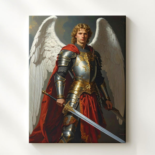 Archangel Michael with Sword Canvas – Christian Wall Art of Celestial Strength and Divine Protection - Gifitto