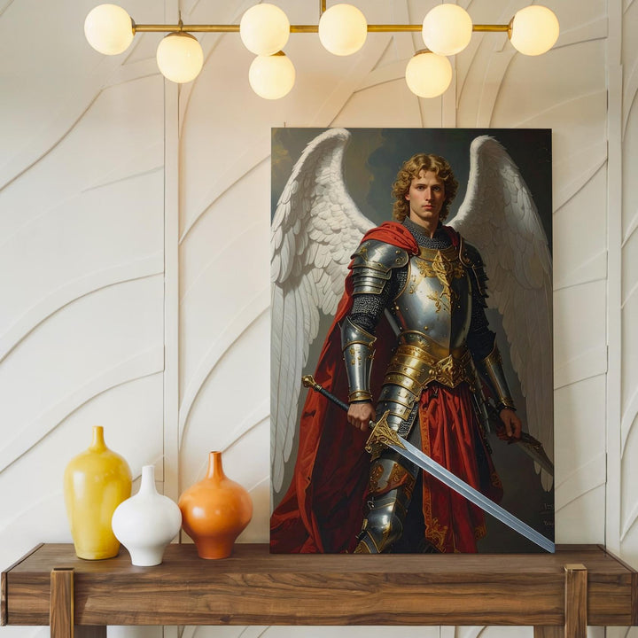 Archangel Michael with Sword Canvas – Christian Wall Art of Celestial Strength and Divine Protection - Gifitto