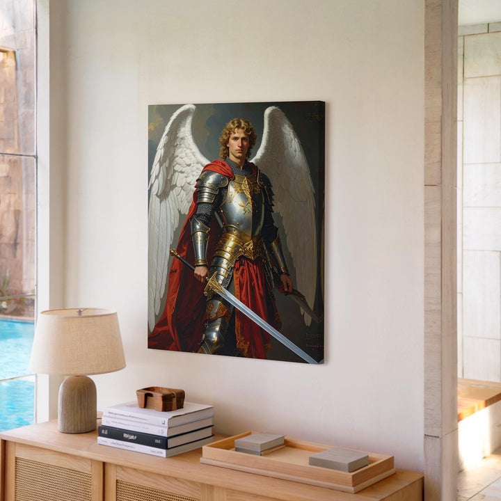 Archangel Michael with Sword Canvas – Christian Wall Art of Celestial Strength and Divine Protection - Gifitto