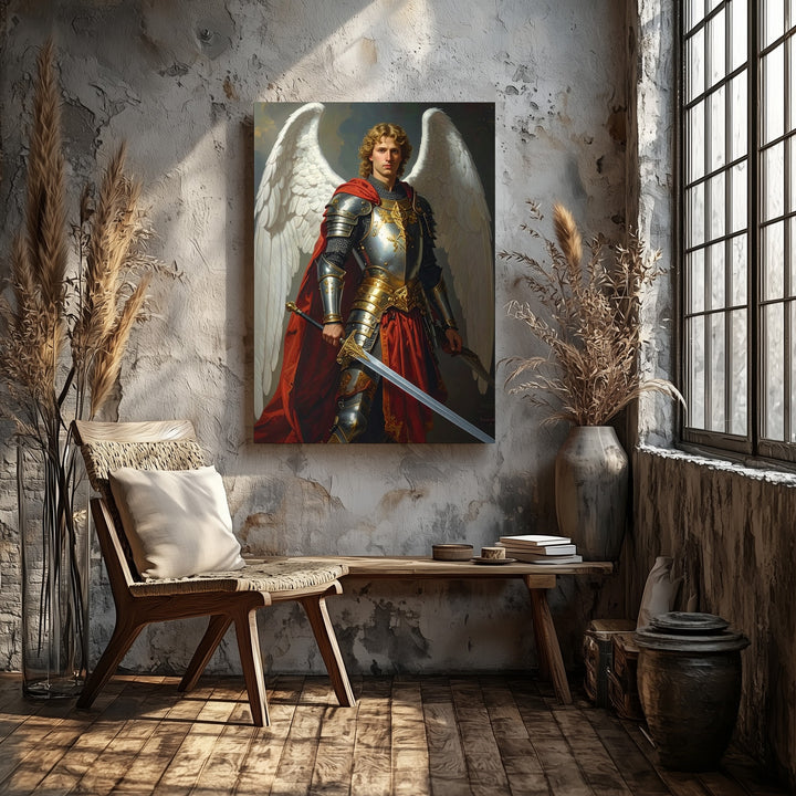 Archangel Michael with Sword Canvas – Christian Wall Art of Celestial Strength and Divine Protection - Gifitto