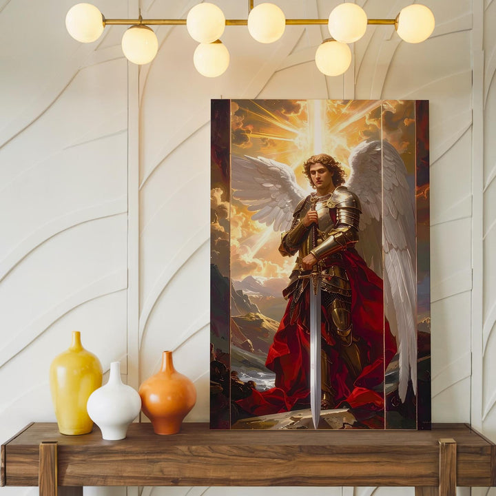 Archangel Michael with Shining Sword Canvas – Christian Wall Art of Divine Strength and Heavenly Serenity - Gifitto