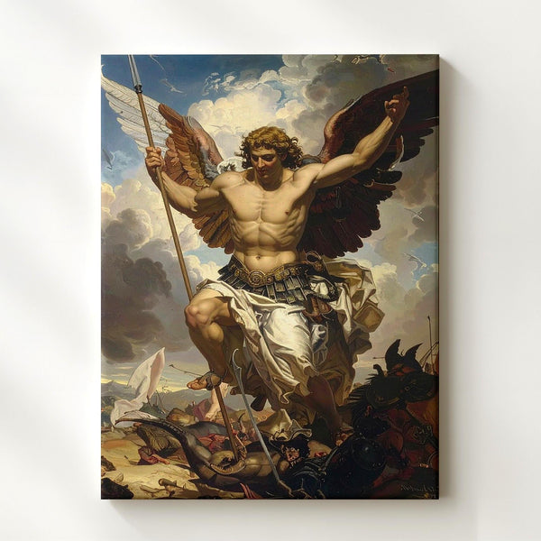 Archangel Michael Triumph Canvas – Christian Wall Art of Victory Over Evil in Renaissance-Inspired Style - Gifitto