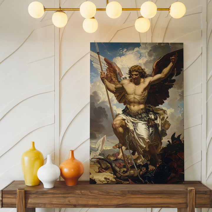 Archangel Michael Triumph Canvas – Christian Wall Art of Victory Over Evil in Renaissance-Inspired Style - Gifitto