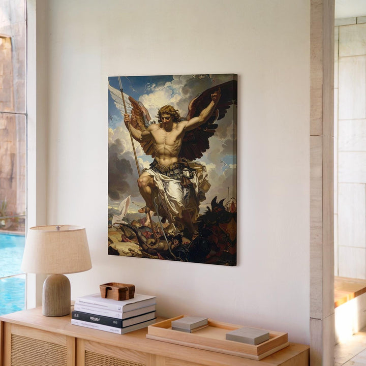 Archangel Michael Triumph Canvas – Christian Wall Art of Victory Over Evil in Renaissance-Inspired Style - Gifitto