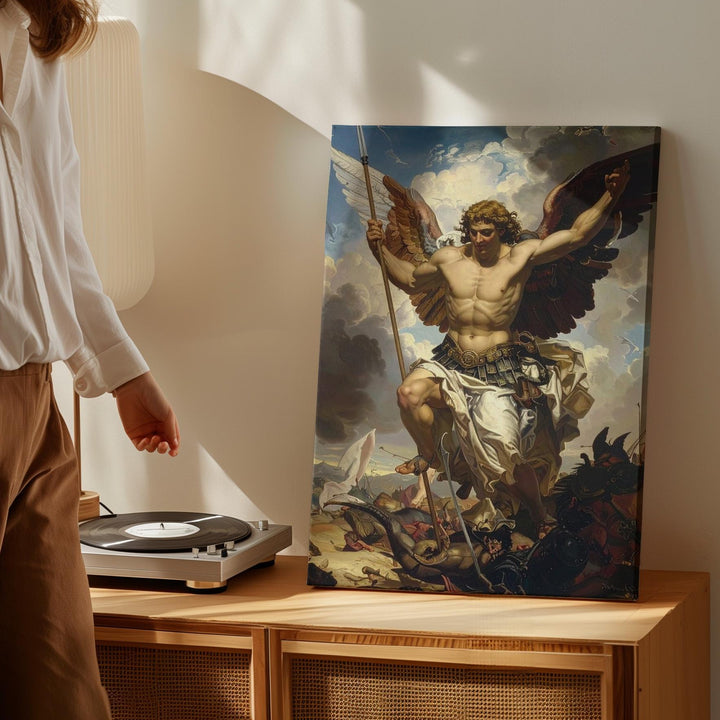 Archangel Michael Triumph Canvas – Christian Wall Art of Victory Over Evil in Renaissance-Inspired Style - Gifitto