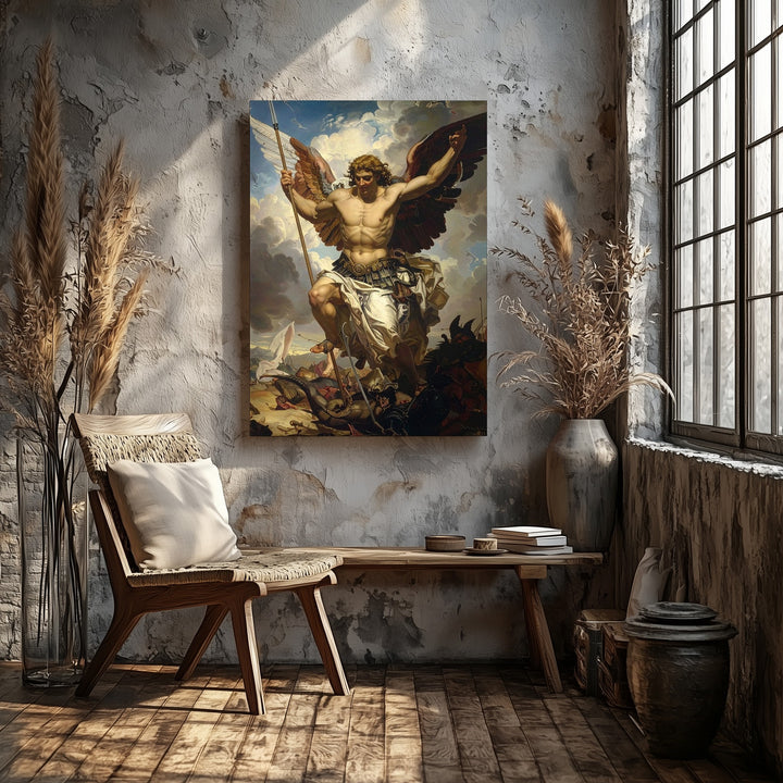 Archangel Michael Triumph Canvas – Christian Wall Art of Victory Over Evil in Renaissance-Inspired Style - Gifitto