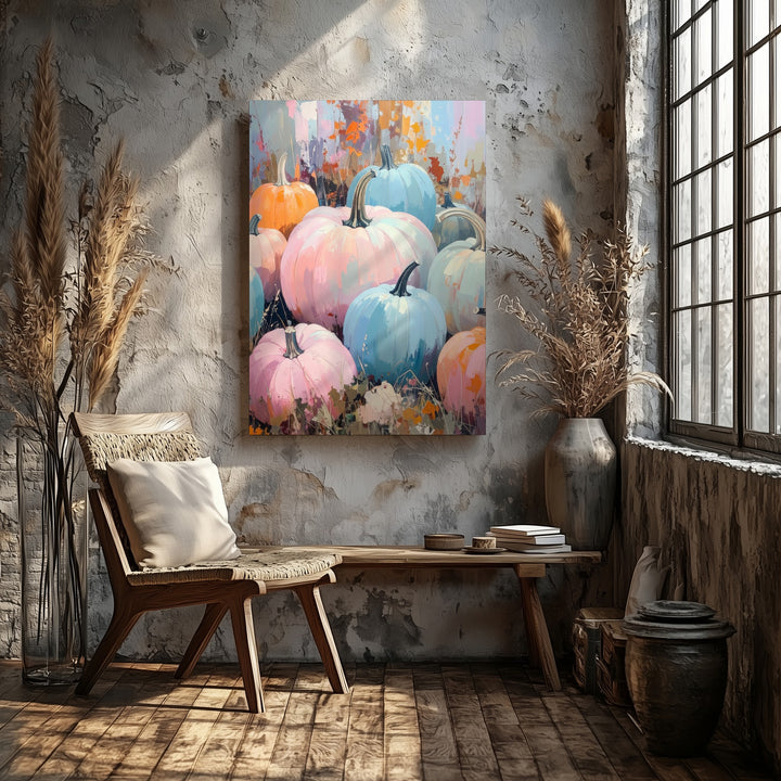 Pastel Pumpkin Harvest Canvas – Rustic Fall Art with Soft Seasonal Tones - Gifitto
