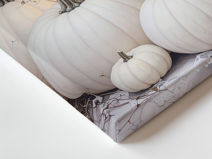 White Pumpkin & Vintage Lantern Canvas – Shabby Chic Autumn Still Life Art - Gifitto
