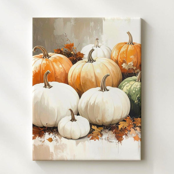 Farmhouse Pumpkin Assortment Canvas – Cozy Loosely Painted Fall Art - Gifitto