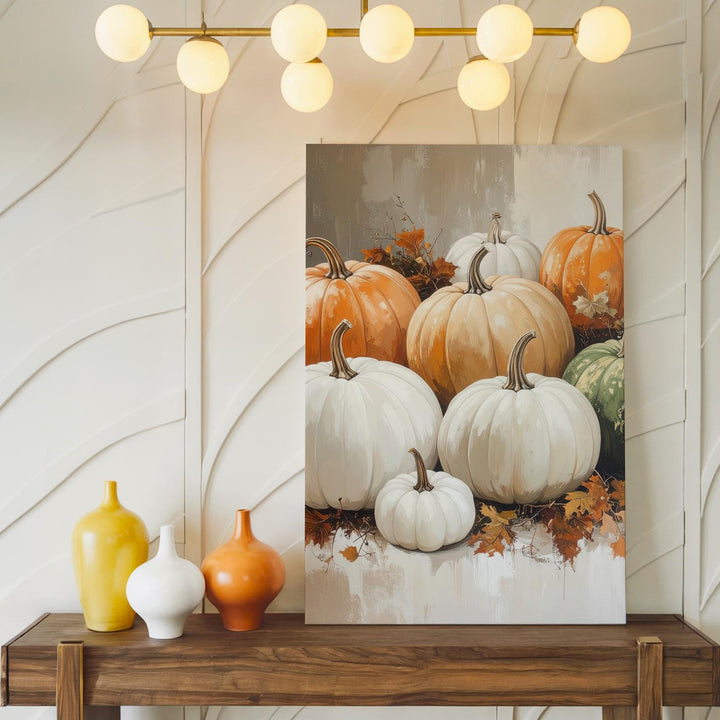 Farmhouse Pumpkin Assortment Canvas – Cozy Loosely Painted Fall Art - Gifitto