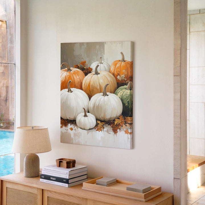 Farmhouse Pumpkin Assortment Canvas – Cozy Loosely Painted Fall Art - Gifitto