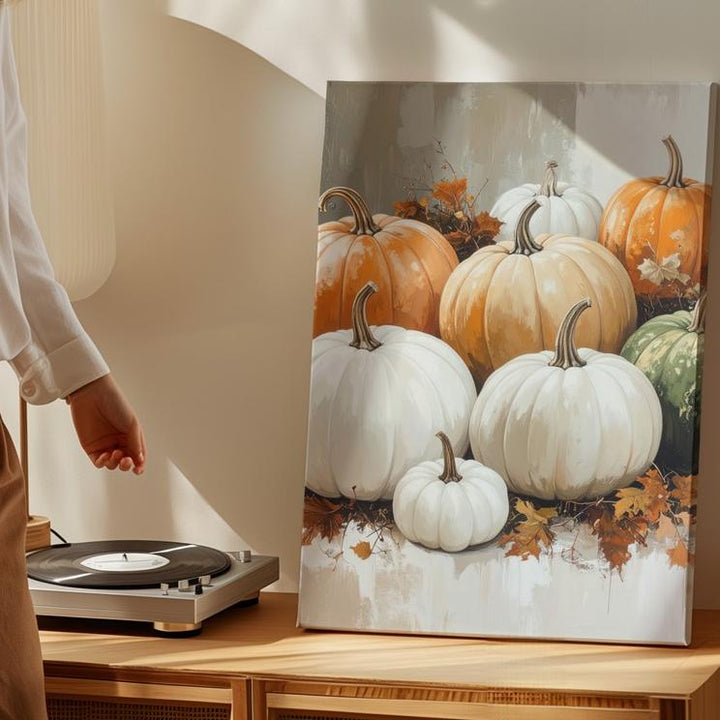 Farmhouse Pumpkin Assortment Canvas – Cozy Loosely Painted Fall Art - Gifitto