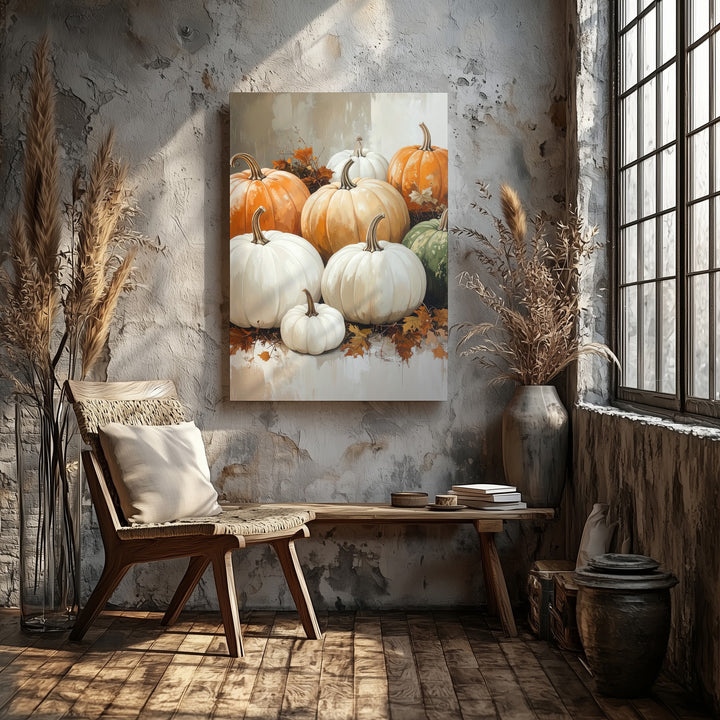 Farmhouse Pumpkin Assortment Canvas – Cozy Loosely Painted Fall Art - Gifitto