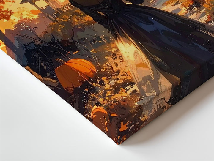 Lantern Lady & Victorian House Canvas – Enchanted Halloween Storybook Art - Gifitto
