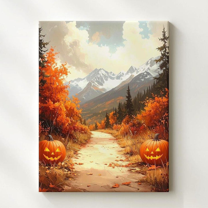 Autumn Mountain Trail Canvas – Jack-O'-Lantern Path with Fall Foliage & Halloween Charm - Gifitto