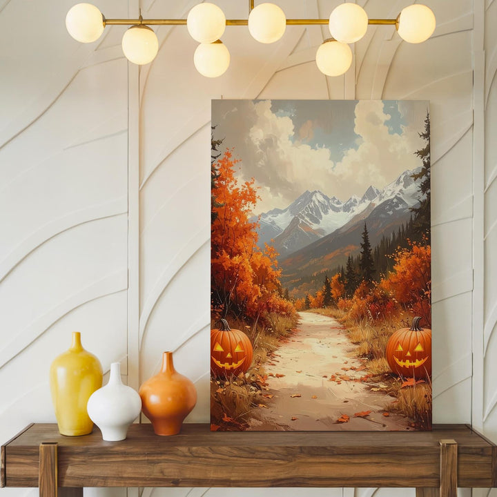 Autumn Mountain Trail Canvas – Jack-O'-Lantern Path with Fall Foliage & Halloween Charm - Gifitto