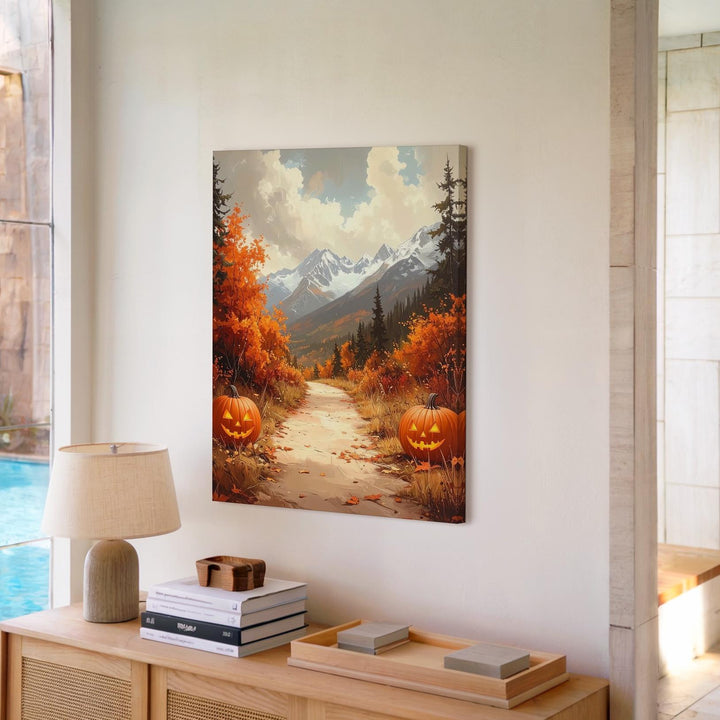 Autumn Mountain Trail Canvas – Jack-O'-Lantern Path with Fall Foliage & Halloween Charm - Gifitto