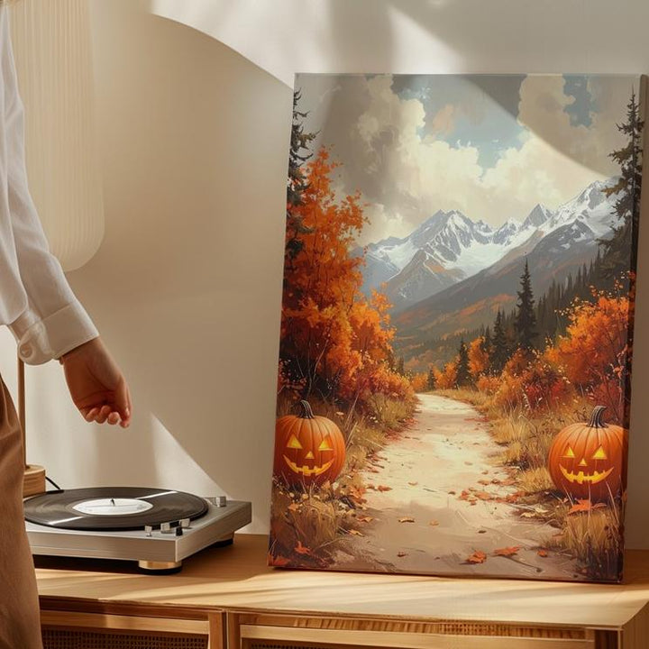 Autumn Mountain Trail Canvas – Jack-O'-Lantern Path with Fall Foliage & Halloween Charm - Gifitto