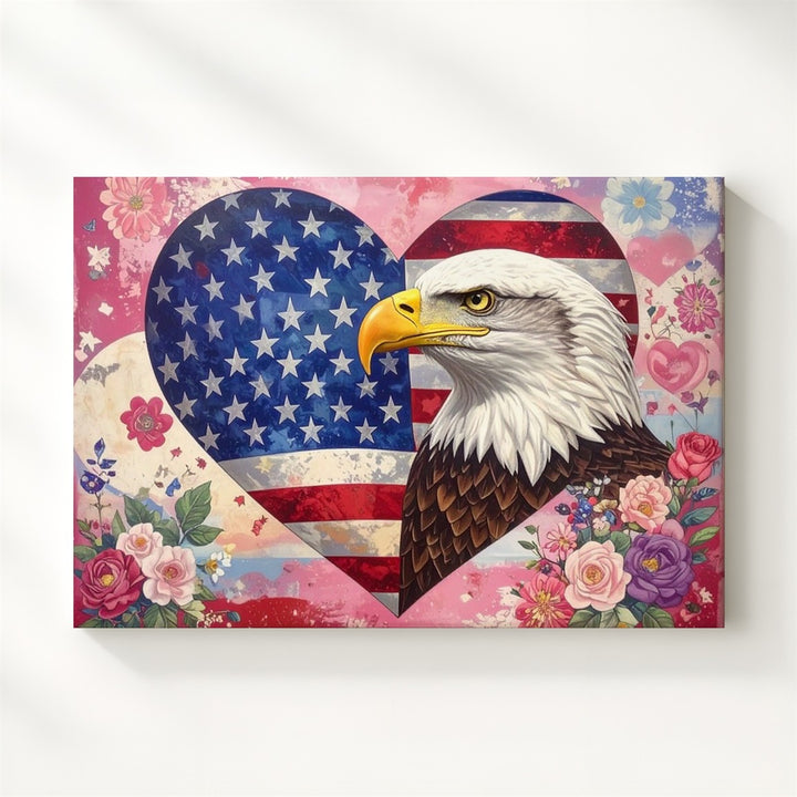 Eagle & Heart Flag Collage Canvas – Romantic Patriotic Symbolism Wall Art - Gifitto