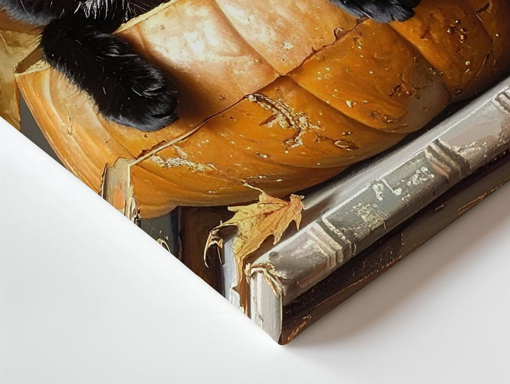 Cozy Black Cat in Pumpkin Canvas – Whimsical Autumn Halloween Wall Art - Gifitto