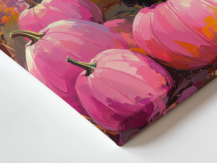 Glowing Black Cat & Pink Pumpkins Canvas – Dreamy Halloween Autumn Art - Gifitto