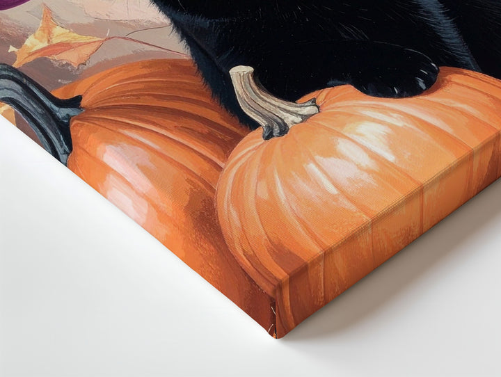 Black Cat in Pink Hat Canvas – Halloween Art with Pumpkins & Orange Eyes - Gifitto