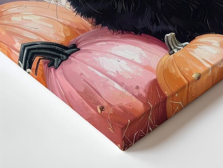 Black Cat with Yellow Eyes Canvas – Pink Witch Hat & Pumpkin Halloween Portrait - Gifitto