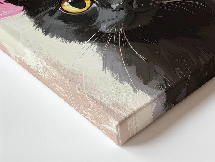 Black Cat in Pink Witch Hat Canvas – Elegant Halloween Character Portrait - Gifitto