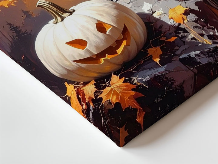 Crow & White Pumpkin Canvas – Dramatic Autumn Gothic Wall Art - Gifitto