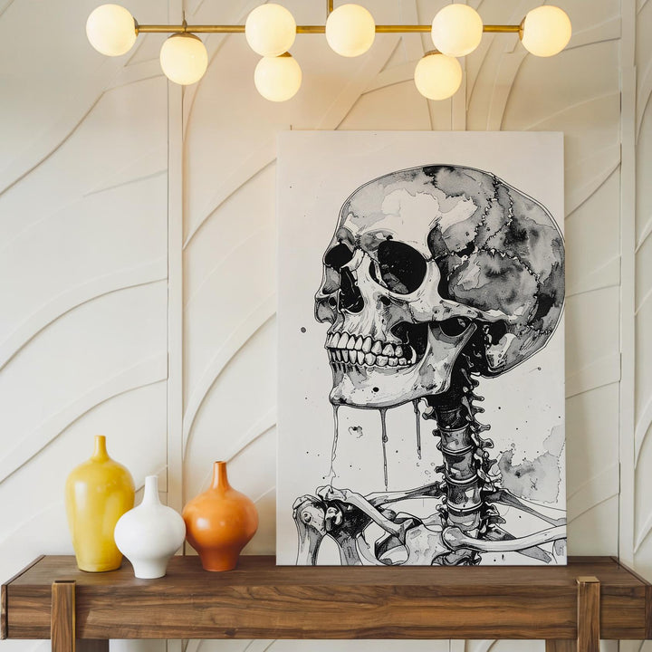 Expressive Ink Skeleton Canvas – Minimalist Raw Bone Form & Emotional Art - Gifitto