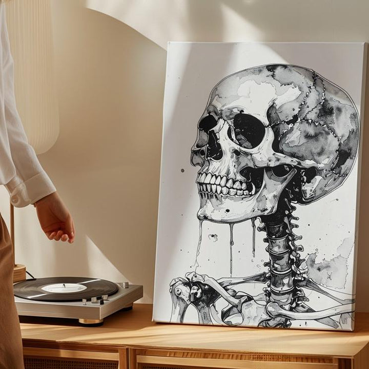 Expressive Ink Skeleton Canvas – Minimalist Raw Bone Form & Emotional Art - Gifitto