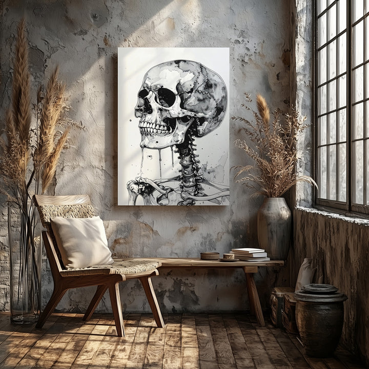 Expressive Ink Skeleton Canvas – Minimalist Raw Bone Form & Emotional Art - Gifitto